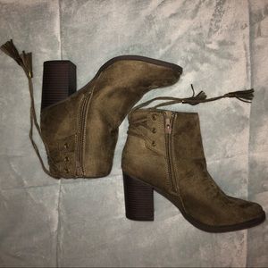 Olive colored heel booties
